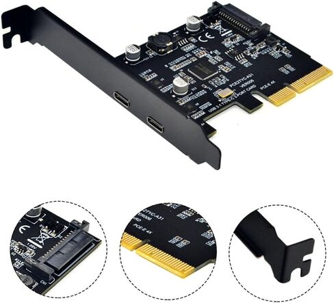 بطاقة توسيع USB PCIe بسرعة 10 جيجابت في الثانية ومنفذ مزدوج من النوع C ومحول نقل بيانات عالي السرعة للفتحة الخلفية لسطح المكتب المتوافقة مع نظام التشغيل Windows لمحركات الأقراص الخارجية وتحرير الفيديو in Saudi Arabia