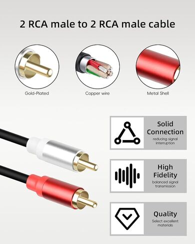 كابل RIIEYOCA RCA بطول 0.3 متر، كابل صوت قصير 2RCA ذكر إلى 2RCA ذكر للمسرح المنزلي، مكبر الصوت، مكبر الصوت، مضخم الصوت، نظام ستيريو (مم) (قطعتان) in Saudi Arabia