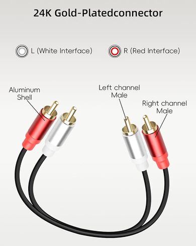 كابل RIIEYOCA RCA بطول 0.3 متر، كابل صوت قصير 2RCA ذكر إلى 2RCA ذكر للمسرح المنزلي، مكبر الصوت، مكبر الصوت، مضخم الصوت، نظام ستيريو (مم) (قطعتان) in Saudi Arabia