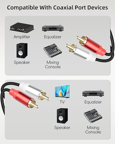 كابل RIIEYOCA RCA بطول 0.3 متر، كابل صوت قصير 2RCA ذكر إلى 2RCA ذكر للمسرح المنزلي، مكبر الصوت، مكبر الصوت، مضخم الصوت، نظام ستيريو (مم) (قطعتان) in Saudi Arabia