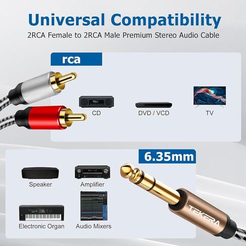 كابل 1/4 إلى RCA، كابل TRS ذكر 6.35 مم إلى كابل RCA ذكر Y مزدوج (3.3FT/1M) in Kuwait