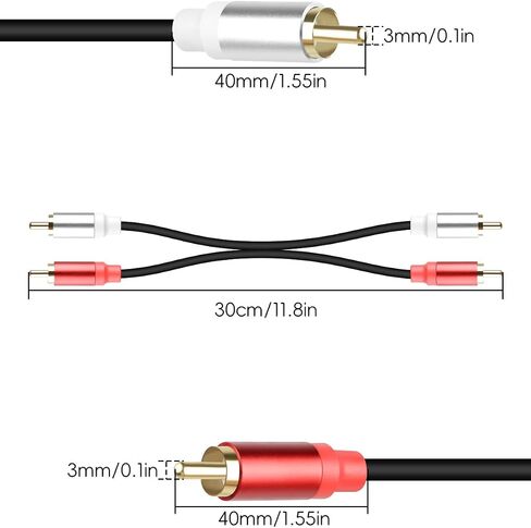 كابل RIIEYOCA RCA بطول 0.3 متر، كابل صوت قصير 2RCA ذكر إلى 2RCA ذكر للمسرح المنزلي، مكبر الصوت، مكبر الصوت، مضخم الصوت، نظام ستيريو (مم) (قطعتان) in Saudi Arabia
