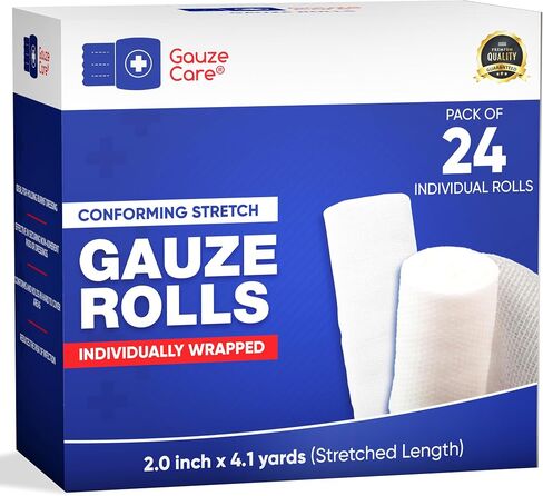 Gauze Rolls Pack of 24 – Premium Quality Lint and Latex-Free 4 inches x 4.1 Yards Conforming Stretch Bandages Designed for Effective Wound Care & Comfort - Ideal for use as a Mummy wrap in Saudi Arabia