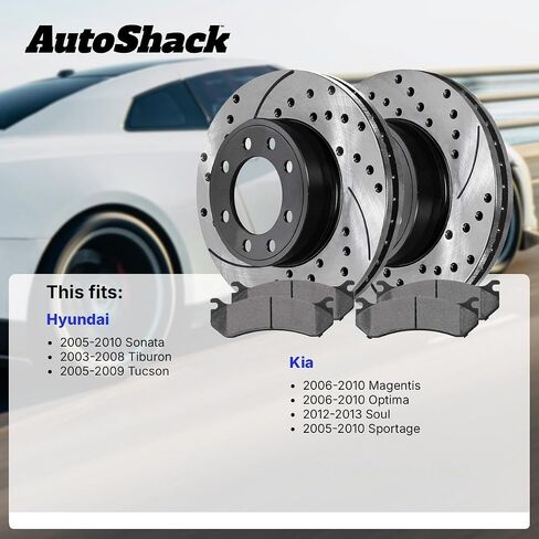 Autoshack Front Brake Kit استبدال لـ Kia Soul Optima Magentis 2005-2010 Sportage Hyundai Tucson Tiburon 2005-2010 Sonata Discr Discor Drotor مع لوحة فرامل سيراميك 11.0 "(280.0 مم) PCDR4133941339924 in Saudi Arabia