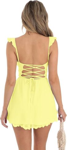 النساء y2k tulle babydoll mini bress tie tie الكتف بلا أكمال in Saudi Arabia