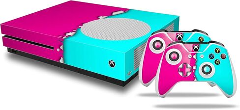 Decal Vinyl Skin Wrap Compatible with Xbox One S Console and Controllers - Ripped Colors Hot Pink Neon Teal in Saudi Arabia