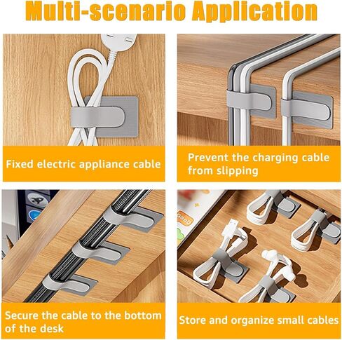 50Pcs Self Adhesive Hook and Loop Cable Ties, Hook and Loop Cable Straps, Household Office Multi-Purpose Wire Ties Cord Organizer, Adjustable Cable Management Cable Clip (Black) in Saudi Arabia