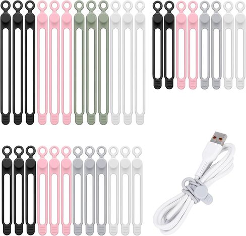 32Pcs Silicone Cable Ties, Data Cable Organizer Silicone Cable Straps Cord Ties Wrap Reusable Wire Organizers Elastic Cables Cord Management Organizers for Electronics, Home, Office, School, Travel in Saudi Arabia
