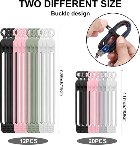 32Pcs Silicone Cable Ties, Data Cable Organizer Silicone Cable Straps Cord Ties Wrap Reusable Wire Organizers Elastic Cables Cord Management Organizers for Electronics, Home, Office, School, Travel in Saudi Arabia