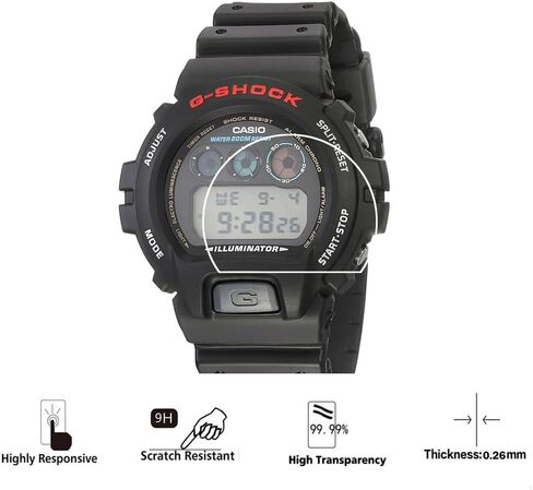 واقي شاشة Walieoka متوافق مع سلسلة Casio DW-6900 GW-6900، طبقة واقية من الزجاج المقوى بقوة 9H، شفاف كريستالي مقاوم للخدش [عبوة من قطعتين] in Kuwait
