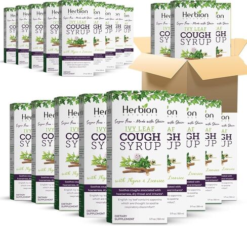 هيربيون ناتشورالز شراب السعال من ايفي ليف مع الزعتر وعرق السوس، 5 اونصة سائلة - يهدئ الحلق ويخفف من الانزعاج التنفسي - للبالغين والاطفال من سن 13 شهر فما فوق، خالي من الكحول والسكر مع ستيفيا in Kuwait