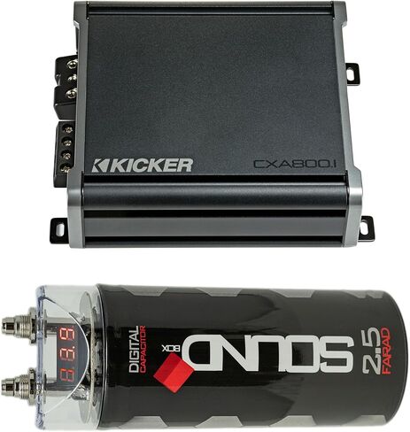 Kicker 46CXA8001 800W CX Series Mono Class D Subwoofer Amplifier + SoundBox SCAP2D 2.5F حزمة المكثفات الرقمية - 1 أوم ثابت، متغير 12 ديسيبل كروس، KickEQ Bass Boost، 2500 واط الذروة in Saudi Arabia