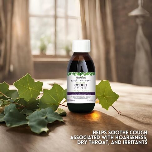 هيربيون ناتشورالز شراب السعال من ايفي ليف مع الزعتر وعرق السوس، 5 اونصة سائلة - يهدئ الحلق ويخفف من الانزعاج التنفسي - للبالغين والاطفال من سن 13 شهر فما فوق، خالي من الكحول والسكر مع ستيفيا in Kuwait