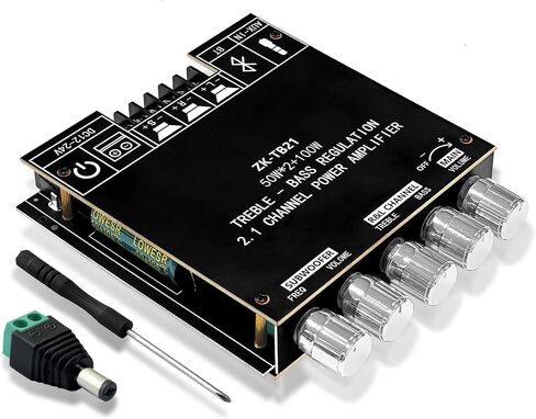 لوحة بلوتوث أمبير، ZK-TB21 2.1 قناة 50 وات + 50 وات + 100 وات مضخم طاقة، بلوتوث صغير 5.0 أمبير مع مضخم صوت، تحكم في صوت الجهير، مدخل AUX، تيار مستمر 12 فولت - 24 فولت، شريحة TPA3116D2 لمجموعة سماعات DIY in Kuwait