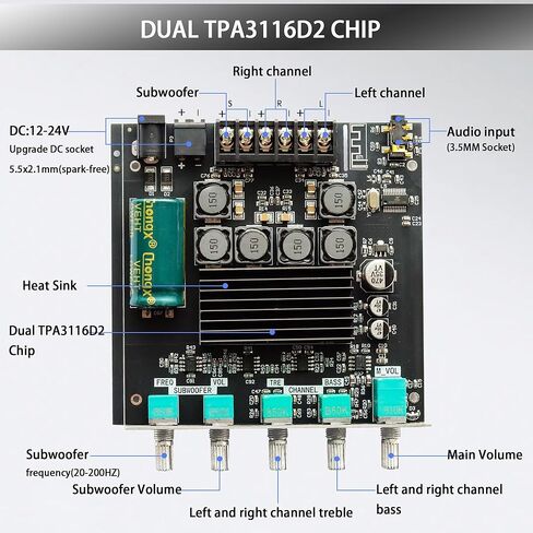 لوحة بلوتوث أمبير، ZK-TB21 2.1 قناة 50 وات + 50 وات + 100 وات مضخم طاقة، بلوتوث صغير 5.0 أمبير مع مضخم صوت، تحكم في صوت الجهير، مدخل AUX، تيار مستمر 12 فولت - 24 فولت، شريحة TPA3116D2 لمجموعة سماعات DIY in Kuwait