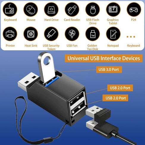 3 Ports USB 3.0 Adapter, USB Hub with 1 USB 3.0 and 2 USB 2.0 Port, Portable USB Port Splitter for Keyborad, Mobile Hard Disk, U Disk, Camera, Mouse,etc (Black) in Saudi Arabia