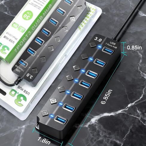 USB Hub 7 Port,USB 3.0 Hub Splitter with Individual On/Off LED Switches and Lights,USB Hub Compatible with MacBook,5Gbps HighSpeed Data for Laptop,Mac,PC,Desktop,PS5,Xbox and Flash Drive, Mobile HDD in Saudi Arabia