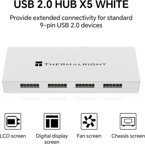 Internal USB 2.0 Hub X5 - Expands to 5 9-pin USB 2.0 Ports, SATA Power Connection, Magnetic Mount, Suitable for PC motherboards (White) in Kuwait