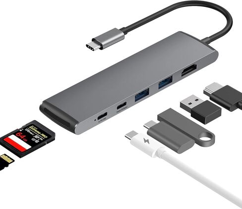 7-in-1 USB-C Hub with 4K HDMI - 100W PD Charging, 5Gbps USB 3.0, SD/TF Card Reader for MacBook Pro/Air, iPad, Surface Laptop (Blue) in Saudi Arabia