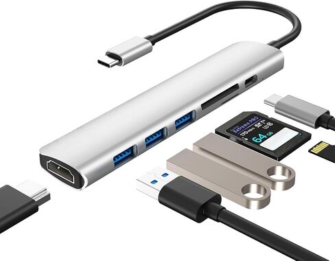 7-in-1 USB C Hub with 100W PD, 4K HDMI, SD/TF Reader, USB 3.0, Multiport Adapter Type C Dock, for MacBook, Laptop in Saudi Arabia