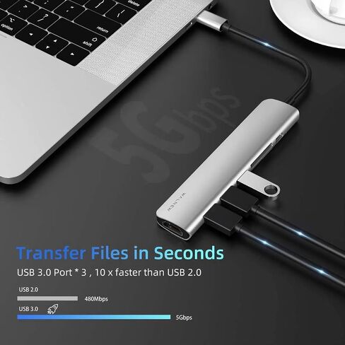7-in-1 USB C Hub with 100W PD, 4K HDMI, SD/TF Reader, USB 3.0, Multiport Adapter Type C Dock, for MacBook, Laptop in Saudi Arabia