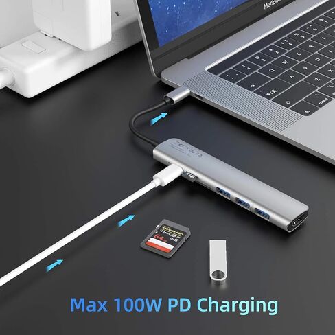 7-in-1 USB C Hub with 100W PD, 4K HDMI, SD/TF Reader, USB 3.0, Multiport Adapter Type C Dock, for MacBook, Laptop in Saudi Arabia