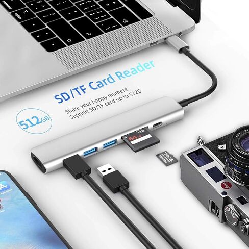 7-in-1 USB C Hub with 100W PD, 4K HDMI, SD/TF Reader, USB 3.0, Multiport Adapter Type C Dock, for MacBook, Laptop in Saudi Arabia
