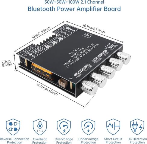 ZK-TB21 Bluetooth Amplifier Board,50W+50W+100W 2.1 Channel Subwoofer Amp Board with Treble and Bass Control,Dual TPA3116D2 Chips Bluetooth5.0 and AUX Inputs,Stereo Digital AMP for DIY Home Speakers in Saudi Arabia
