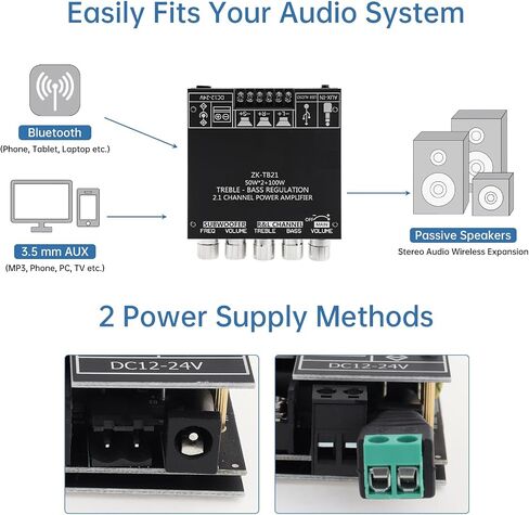 ZK-TB21 Bluetooth Amplifier Board,50W+50W+100W 2.1 Channel Subwoofer Amp Board with Treble and Bass Control,Dual TPA3116D2 Chips Bluetooth5.0 and AUX Inputs,Stereo Digital AMP for DIY Home Speakers in Saudi Arabia