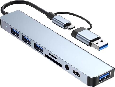 موزع USB C 8 في 1 مزود بمنافذ متعددة، ثلاثة منافذ USB 2.0، USB 3.0، النوع C، صوت 3.5 ملم، قارئ بطاقة TF، محول نقل البيانات in Saudi Arabia