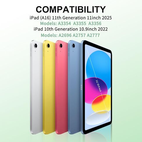 حافظة لجهاز iPad (A16) الجيل الحادي عشر/العاشر مع لوحة مفاتيح، iPad (2025/2022) مقاس 11 بوصة/10.9 بوصة، لوحة مفاتيح بلوتوث لاسلكية قابلة للفصل، غطاء قابل للطي مع حامل قلم رصاص، أبيض كريمي in Kuwait