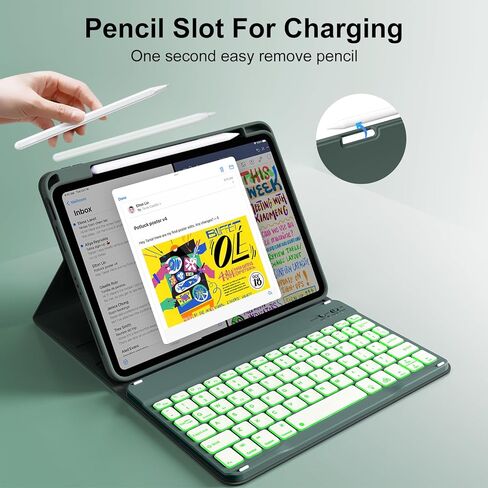 حافظة لجهاز iPad (A16) الجيل الحادي عشر/العاشر مع لوحة مفاتيح، iPad (2025/2022) مقاس 11 بوصة/10.9 بوصة، لوحة مفاتيح بلوتوث لاسلكية قابلة للفصل، غطاء قابل للطي مع حامل قلم رصاص، أبيض كريمي in Kuwait