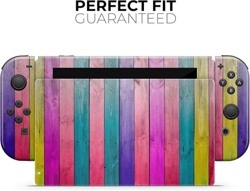 Design Skinz - Compatible with Nintendo Switch OLED Console Bundle - Skin Decal Protective Scratch-Resistant Removable Vinyl Wrap Cover - Vibrant Neon Colored Wood Strips in Saudi Arabia