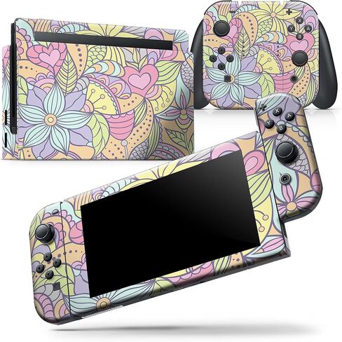 Design Skinz - متوافق مع وحدة تحكم Nintendo Switch OLED + Joy-Con - غطاء حماية من الفينيل قابل للإزالة ومقاوم للخدش - لون نابض بالحياة ونمط زهور in Saudi Arabia