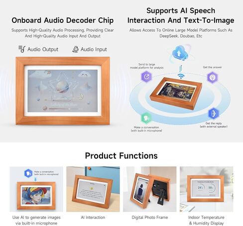 شاشة Waveshare ESP32-S3-PhotoPainter مقاس 7.3 بوصات E6 كاملة الألوان للورق الإلكتروني مع إطار صور من الخشب الصلب، واستعداد طويل للغاية، ودقة 800 × 480، بدون BAT in Kuwait