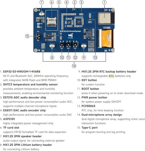 شاشة Waveshare ESP32-S3-PhotoPainter مقاس 7.3 بوصات E6 كاملة الألوان للورق الإلكتروني مع إطار صور من الخشب الصلب، واستعداد طويل للغاية، ودقة 800 × 480، بدون BAT in Kuwait