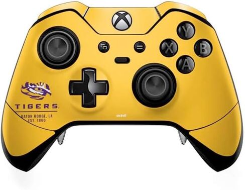 ملصق Skinit المخصص للألعاب متوافق مع وحدة تحكم Xbox One Elite - تصميم LSU Tigers Baton Rouge باللون الأصفر المرخص رسميًا in Saudi Arabia
