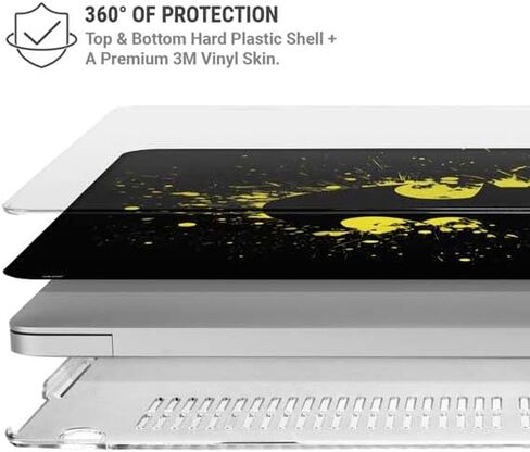 حقيبة كمبيوتر محمول Skinit بالإضافة إلى غلاف متوافق مع جهاز MacBook Air 15 بوصة (2023) - مرخص رسميًا بشعار DC Comics Batman Logo Yellow Splash Design in Saudi Arabia