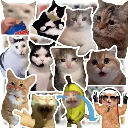 100pcs Cute & Funny Cat Meme Stickers - Reusable, Self-Adhesive, Glittery Animal Print for Notebooks, Laptops, Cars, Notebook Accessories | Playful Cat Design | Durable Stickers in Saudi Arabia