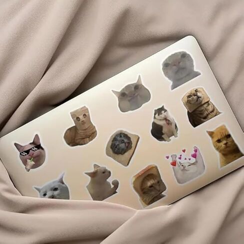 100pcs Cute & Funny Cat Meme Stickers - Reusable, Self-Adhesive, Glittery Animal Print for Notebooks, Laptops, Cars, Notebook Accessories | Playful Cat Design | Durable Stickers in Saudi Arabia