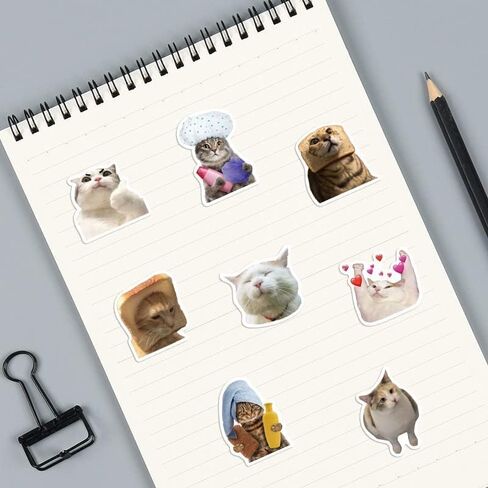 100pcs Cute & Funny Cat Meme Stickers - Reusable, Self-Adhesive, Glittery Animal Print for Notebooks, Laptops, Cars, Notebook Accessories | Playful Cat Design | Durable Stickers in Saudi Arabia