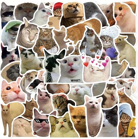 100pcs Cute & Funny Cat Meme Stickers - Reusable, Self-Adhesive, Glittery Animal Print for Notebooks, Laptops, Cars, Notebook Accessories | Playful Cat Design | Durable Stickers in Saudi Arabia