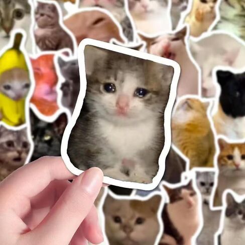100pcs Cute & Funny Cat Meme Stickers - Reusable, Self-Adhesive, Glittery Animal Print for Notebooks, Laptops, Cars, Notebook Accessories | Playful Cat Design | Durable Stickers in Saudi Arabia