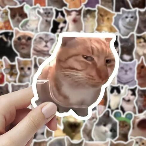 100pcs Cute & Funny Cat Meme Stickers - Reusable, Self-Adhesive, Glittery Animal Print for Notebooks, Laptops, Cars, Notebook Accessories | Playful Cat Design | Durable Stickers in Saudi Arabia