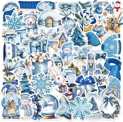 50PCS Blue Winter-Themed Stickers for Kids,Waterproof Vinyl Winter Stickers for Decorating Laptops, Water Bottles, Notebooks, Christmas Party Gifts for Kids Teens and Adults (Colourful-1) in Saudi Arabia