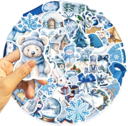 50PCS Blue Winter-Themed Stickers for Kids,Waterproof Vinyl Winter Stickers for Decorating Laptops, Water Bottles, Notebooks, Christmas Party Gifts for Kids Teens and Adults (Colourful-1) in Saudi Arabia