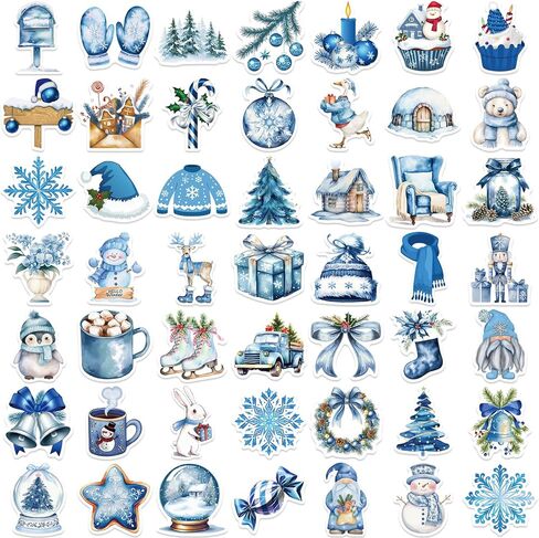 50PCS Blue Winter-Themed Stickers for Kids,Waterproof Vinyl Winter Stickers for Decorating Laptops, Water Bottles, Notebooks, Christmas Party Gifts for Kids Teens and Adults (Colourful-1) in Saudi Arabia