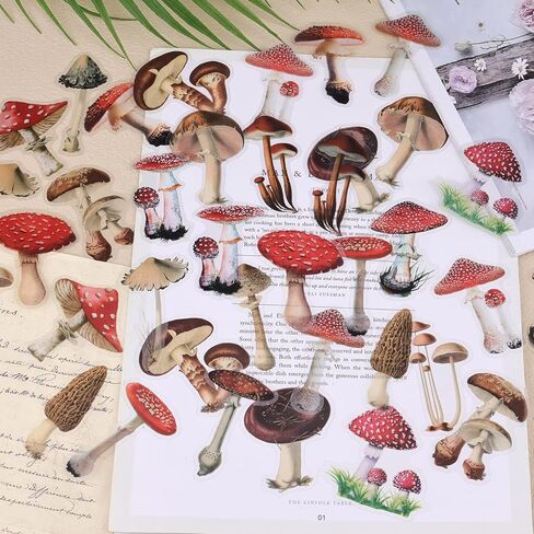 120pcs Plant Journaling Stickers, Waterproof Transparent Vintage Fern Mushroom Flower Nature Scrapbook Sticker for DIY Crafts Cards, Water Bottle, Phone Case, Laptop, Journal Album Decoration in Saudi Arabia