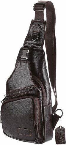 Genuine Leather Small Sling Bag - 6.69"x12.6" (LXH) Good for Men and Women Hiking Travel - Multipurpose Casual Small Packs Crossbody Chest Bag Backpack Coffee in Saudi Arabia