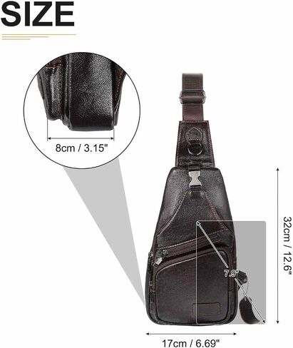Genuine Leather Small Sling Bag - 6.69"x12.6" (LXH) Good for Men and Women Hiking Travel - Multipurpose Casual Small Packs Crossbody Chest Bag Backpack Coffee in Saudi Arabia